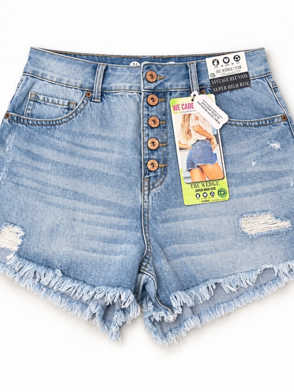 Rewash The Wedge Super High Rise Distressed Denim Shorts 7/28 NWT
